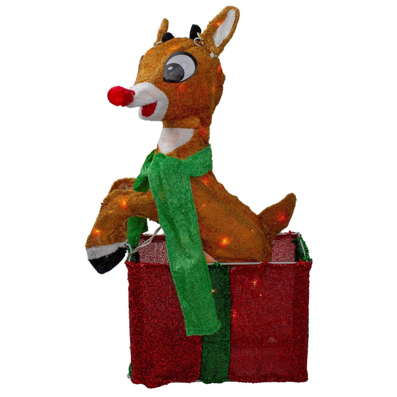 Northlight Lighted Rudolph the Red Nosed Reindeer Outdoor Christmas Gift Box - 24" - Clear Lights